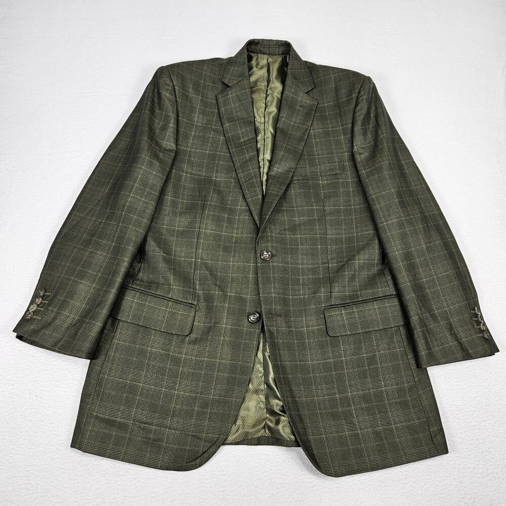 Green Glen Plaid Blazer Men 40S Holiday Party Sport Coat Jacket Italy Windowpane